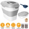 16.5 to 55LBS Collapsible Food Storage Container With Rolling Wheels Airtight Clear Lid Desiccant Slot Rice Dog Food Foldable Dispenser With Scoop