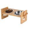 Bamboo Double Dog Raised Bowls 15° Tilt Elevated Dog Bowls with 4 Adjustable Heights 2 Stainless Steel Bowls Pet Feeder for Dogs