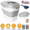 16.5 to 55LBS Collapsible Food Storage Container With Rolling Wheels Airtight Clear Lid Desiccant Slot Rice Dog Food Foldable Dispenser With Scoop