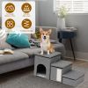 3 Step Pet Stair 4-IN-1 Foldable Dog Ramp Non-Slip Dog Storage Ladder with Scratcher Storage and Pet House for Old Pet Small/Medium Dog 165LBS Max