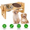 Bamboo Double Dog Raised Bowls 15° Tilt Elevated Dog Bowls with 4 Adjustable Heights 2 Stainless Steel Bowls Pet Feeder for Dogs