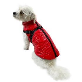 Water Resistant Puffy Vest with Built-In Harness - Red - S