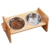 Bamboo Double Dog Raised Bowls 15° Tilt Elevated Dog Bowls with 4 Adjustable Heights 2 Stainless Steel Bowls Pet Feeder for Dogs