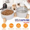Double 28.7Oz Ceramic Pet Bowls Dog Bowls with Wooden Stand Raised Pet Feeder for Small Dogs