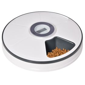 PawHut Automatic Pet Feeder 6 Meal Trays Digital LED Display for Cats Small Dogs Battery-Powered