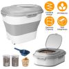 16.5 to 55LBS Collapsible Food Storage Container With Rolling Wheels Airtight Clear Lid Desiccant Slot Rice Dog Food Foldable Dispenser With Scoop