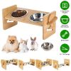 Bamboo Double Dog Raised Bowls 15° Tilt Elevated Dog Bowls with 4 Adjustable Heights 2 Stainless Steel Bowls Pet Feeder for Dogs