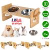 Bamboo Double Dog Raised Bowls 15° Tilt Elevated Dog Bowls with 4 Adjustable Heights 2 Stainless Steel Bowls Pet Feeder for Dogs