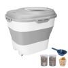 16.5 to 55LBS Collapsible Food Storage Container With Rolling Wheels Airtight Clear Lid Desiccant Slot Rice Dog Food Foldable Dispenser With Scoop